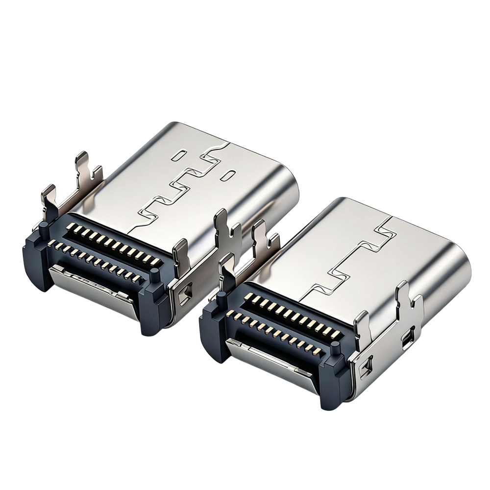 Type-C母座24p板上双贴长度L=11.5/12.4mm四脚插板双外壳加长款过欧盟IEC62680认证