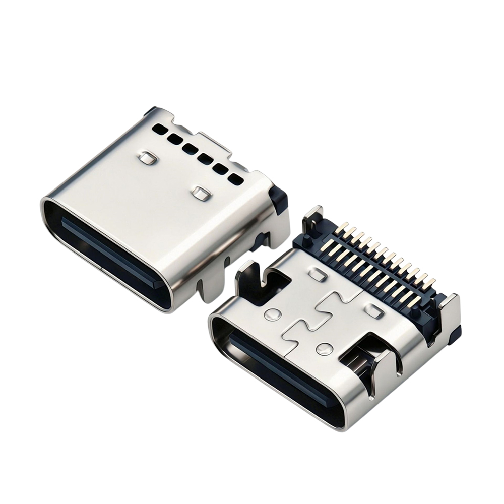 Type-C母座24p板上双贴双排长度L7.9mm卧式四脚插板可过高频40GB
