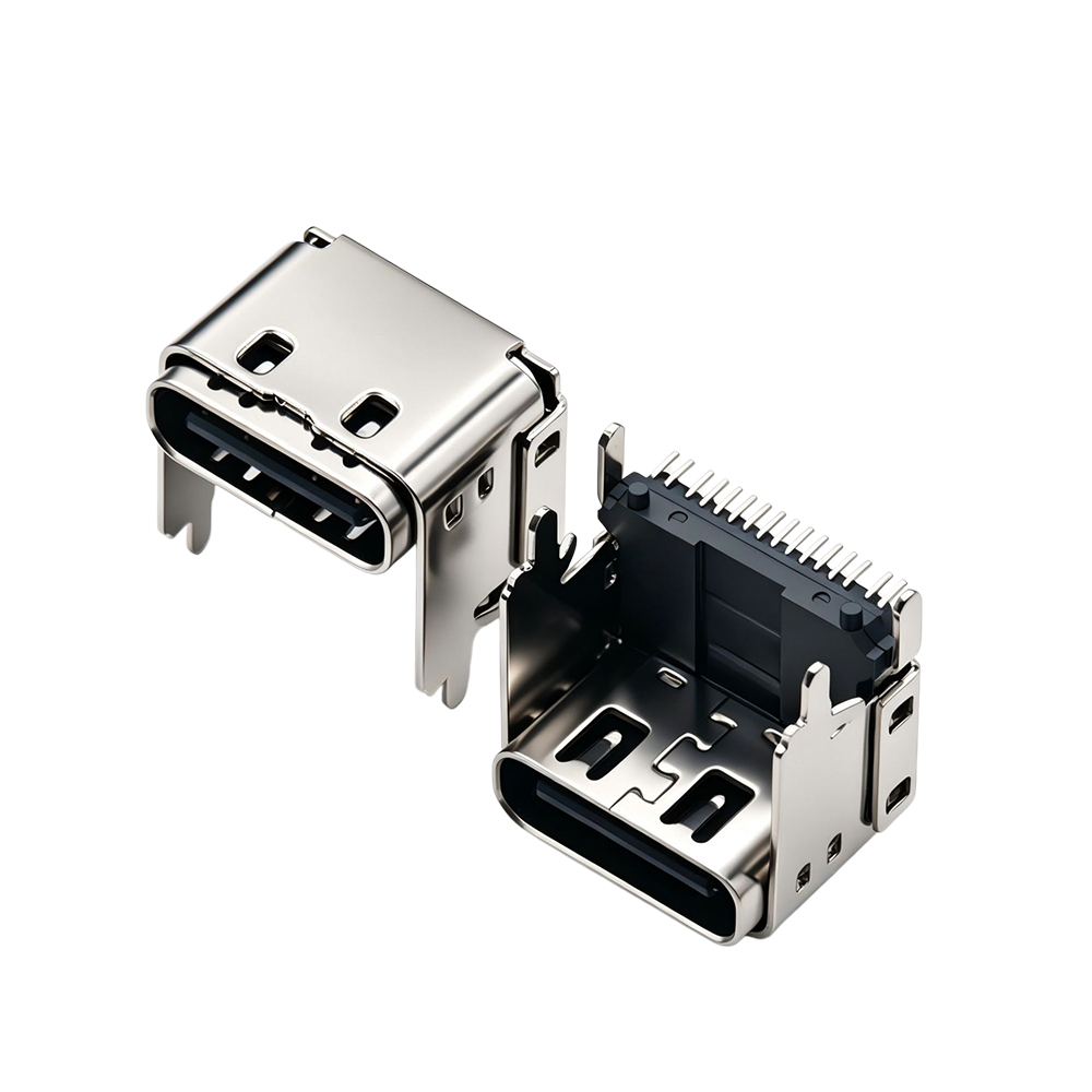 Type-C母座16p垫高5.3中心距6.95mm四脚插板贴片双外壳