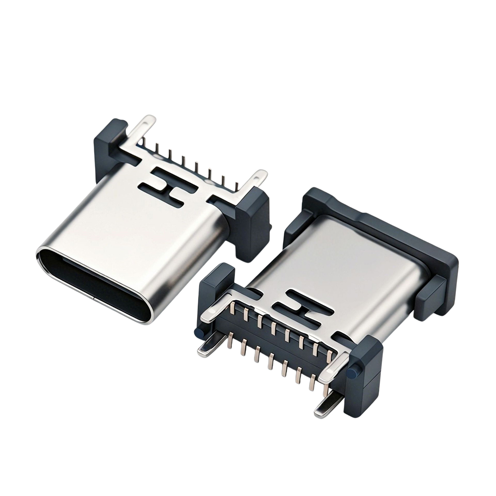 Type-c母座16p立贴8.8-9.3-10.0mm斜柱四脚插板