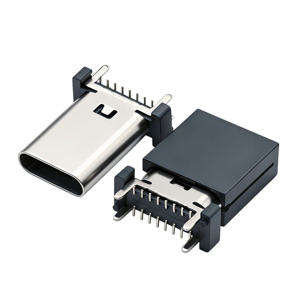 Type-C母座16p立贴13.0-13.7-15.0mm斜柱四脚插板