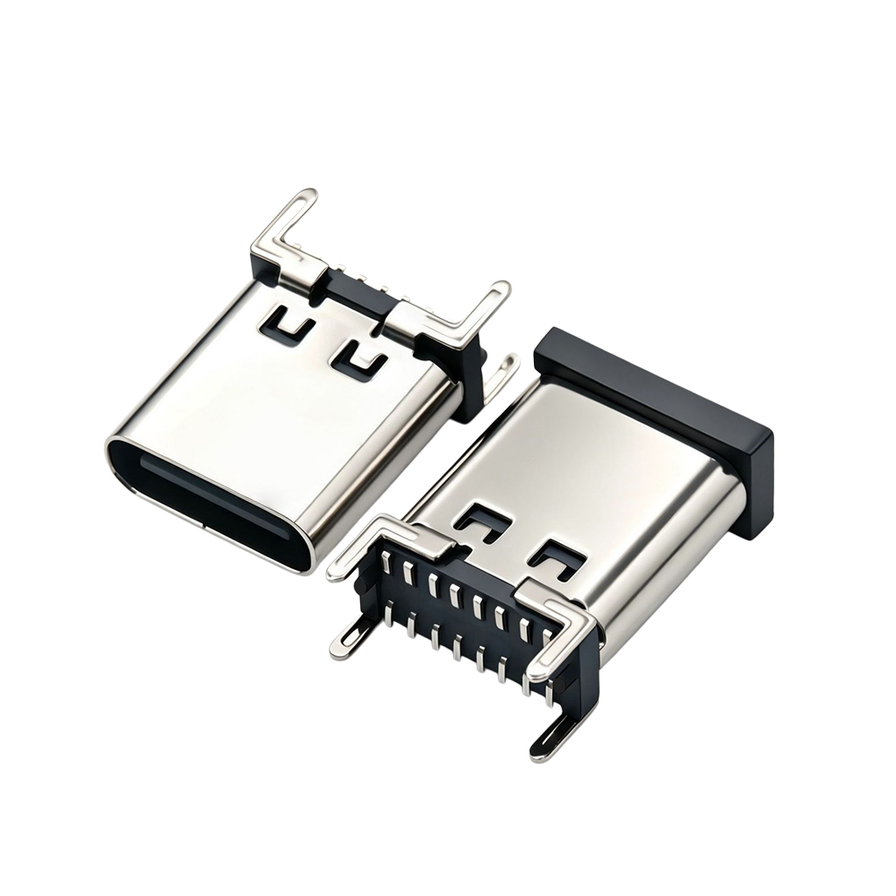 Type-C母座16p立贴8.8-9.3-10.0-10.5mm中间柱四脚插板